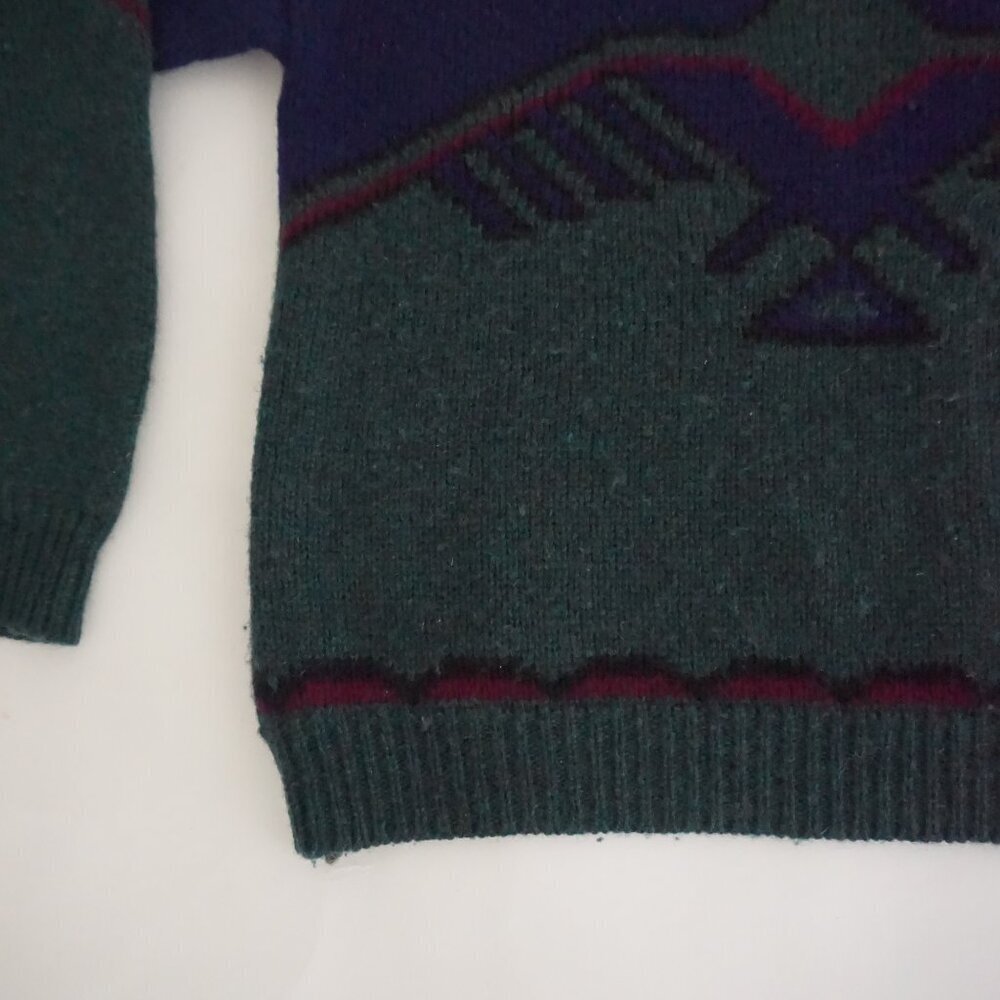Vintage 90s' Woolrich Knit Sweater Navy Green Geometric Eclectic Grandpa Large - Picture 7 of 10